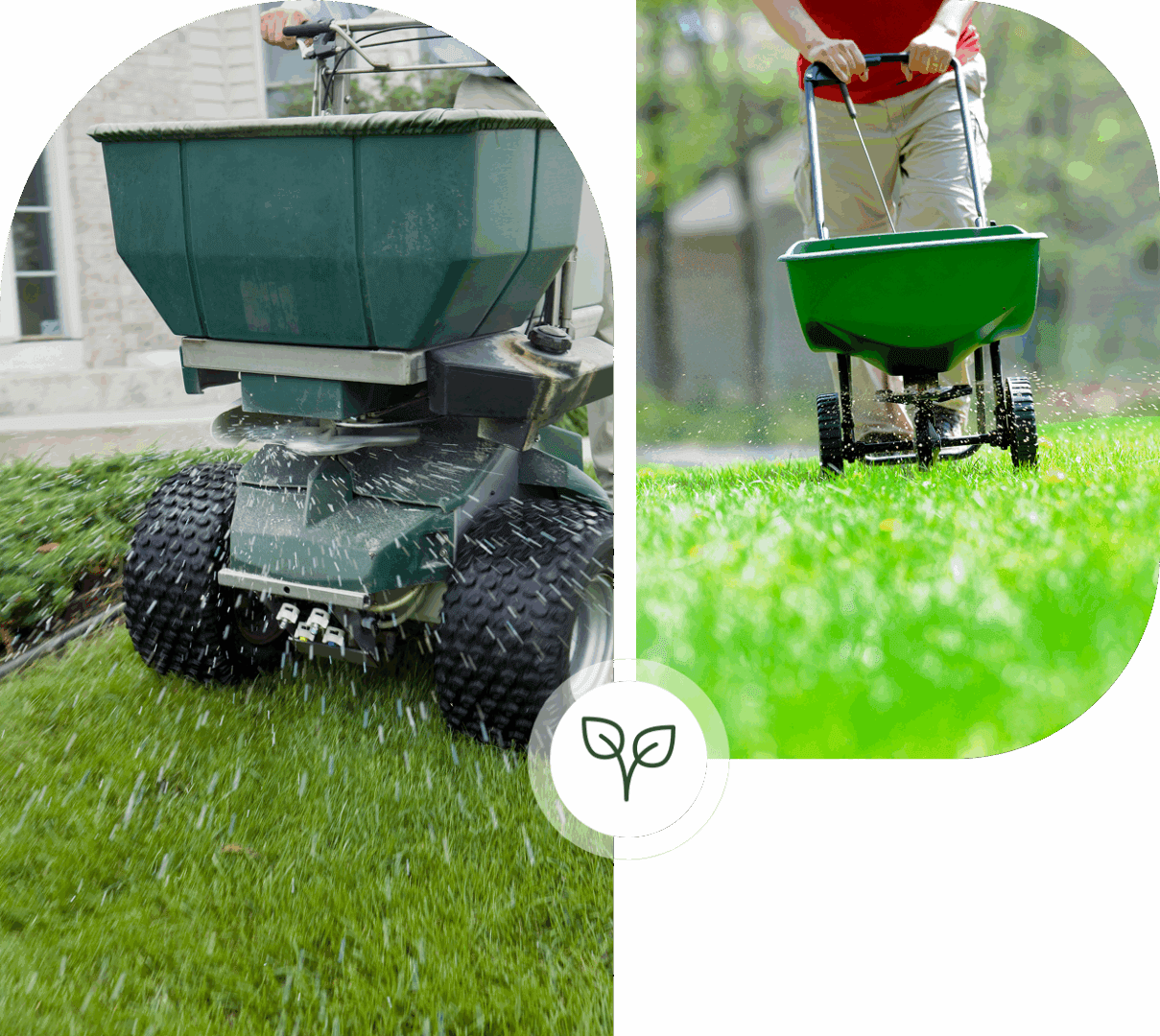 Lawn care equipment spreading grass seed.